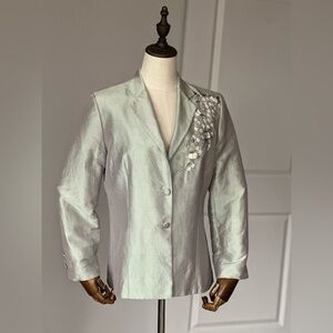 Raw Silk Mint Blazer with Floral Embroidery size M